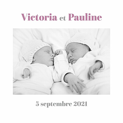 Faire-part de naissance Jumeaux 4 photos blanc Faire-part de naissance Jumeaux 4 photos blanc