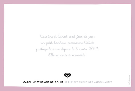 Faire-part de naissance Coquette paysage 3 photos rose Faire-part de naissance Coquette paysage 3 photos rose