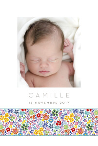 Faire-part de naissance Ruban mille fleurs photo jaune & rouge Faire-part de naissance Ruban mille fleurs photo jaune & rouge
