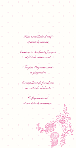 Menu de mariage Plumetis (4 pages) framboise Menu de mariage Plumetis (4 pages) framboise