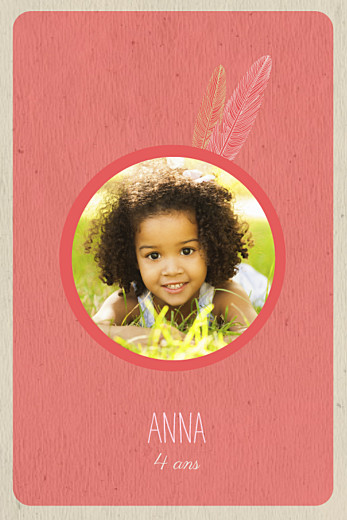 Carte d'anniversaire Plumes d\'indiens (4 pages) corail Carte d'anniversaire Plumes d\'indiens (4 pages) corail