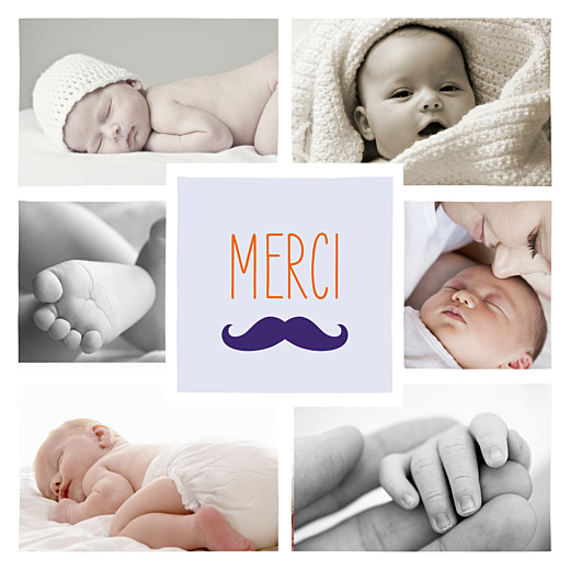 Carte de remerciement Moustache 6 photos indigo Carte de remerciement Moustache 6 photos indigo