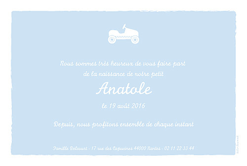 Faire-part de naissance Voiture paysage photo bleu dragée Faire-part de naissance Voiture paysage photo bleu dragée