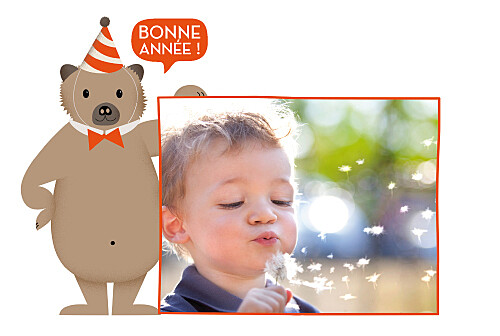 Carte de voeux Nounours orange - Recto Carte de voeux Nounours orange - Recto