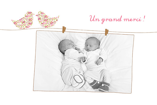 Carte de remerciement Merci poétique jumeaux rose Carte de remerciement Merci poétique jumeaux rose