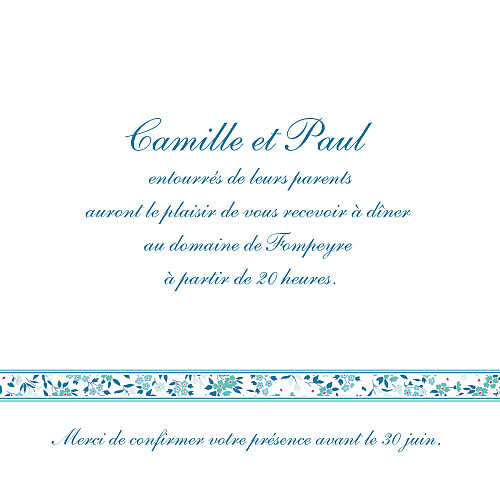 Carton d'invitation mariage Ruban liberty bleu