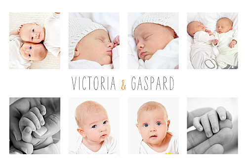 Faire-part de naissance Jumeaux 9 photos blanc - Page 1 Faire-part de naissance Jumeaux 9 photos blanc - Page 1