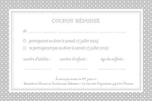Carton réponse mariage Motif chic gris Carton réponse mariage Motif chic gris