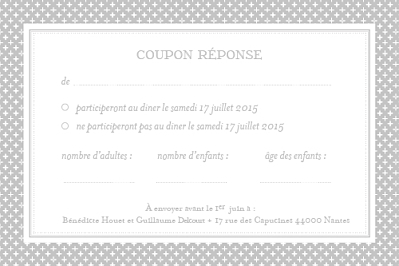 Carton réponse mariage Motif chic gris finition Carton réponse mariage Motif chic gris finition