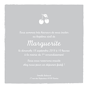 Faire-part de baptême Cerises photo gris Faire-part de baptême Cerises photo gris