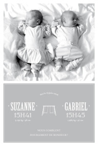 Faire-part de naissance Jumeaux balançoire gris Faire-part de naissance Jumeaux balançoire gris
