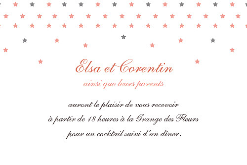 Carton d'invitation mariage Hollywood corail Carton d'invitation mariage Hollywood corail