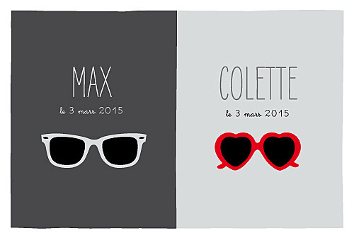 Faire-part de naissance Jumeaux lunettes gris & rouge Faire-part de naissance Jumeaux lunettes gris & rouge