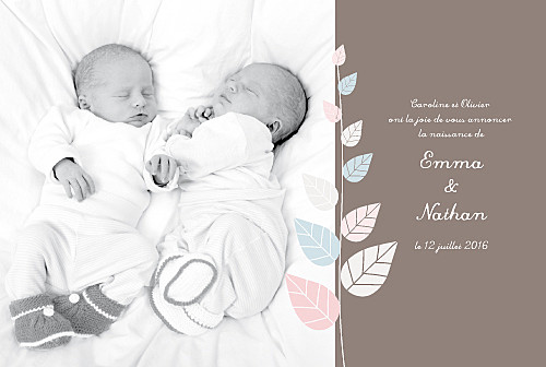 Faire-part de naissance Jumeaux elégance rose et bleu Faire-part de naissance Jumeaux elégance rose et bleu