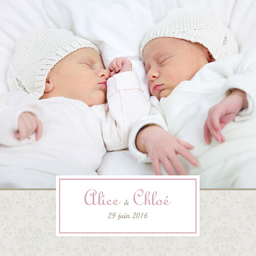 Faire-part de naissance Jumeaux ambiance florale rose Faire-part de naissance Jumeaux ambiance florale rose