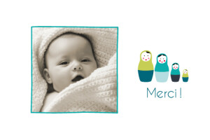 Carte de remerciement Merci 4 poupées turquoise Carte de remerciement Merci 4 poupées turquoise