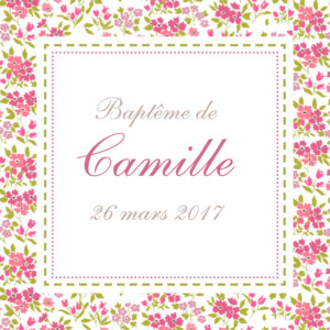 Etiquette de baptême Liberty (carré) rose Etiquette de baptême Liberty (carré) rose