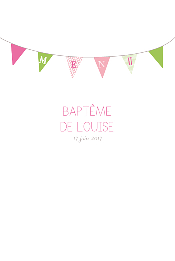 Menu de baptême Fanions rose vert Menu de baptême Fanions rose vert