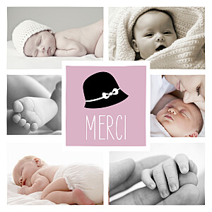 Carte de remerciement Merci coquette 6 photos rose Carte de remerciement Merci coquette 6 photos rose