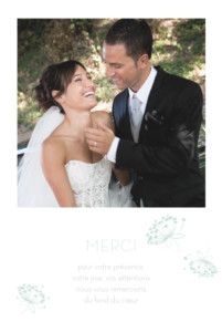 Carte de remerciement mariage Envolée vert d'eau Carte de remerciement mariage Envolée vert d'eau