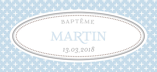 Etiquette perforée baptême Motif chic bleu dragee - Recto Etiquette perforée baptême Motif chic bleu dragee - Recto