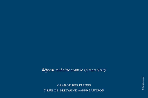 Carton réponse mariage Chic bleu roi - Verso Carton réponse mariage Chic bleu roi - Verso