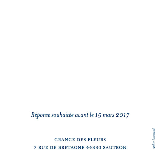 Carton réponse mariage Chic (carré) bleu roi - Verso Carton réponse mariage Chic (carré) bleu roi - Verso