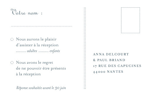 Carton réponse mariage Étoile gris bleu - Verso Carton réponse mariage Étoile gris bleu - Verso