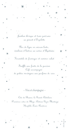 Menu de mariage Étoile gris bleu - Verso Menu de mariage Étoile gris bleu - Verso