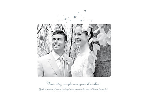 Carte de remerciement mariage Étoile 3 photos gris bleu - Recto
