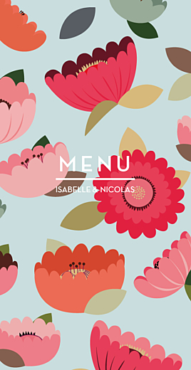Menu de mariage Jardin bohème bleu Menu de mariage Jardin bohème bleu