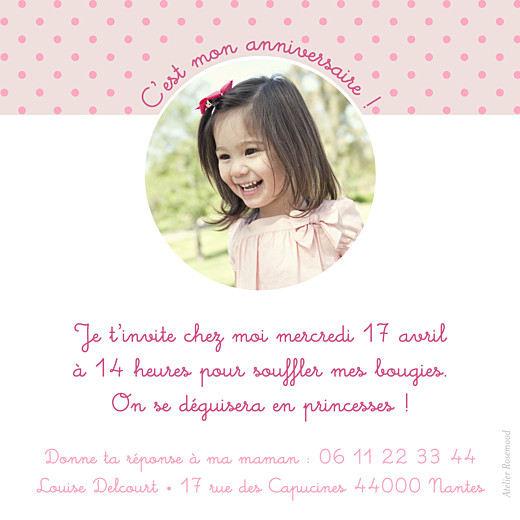 Carte d'anniversaire Diadème photo beige rose - Verso Carte d'anniversaire Diadème photo beige rose - Verso