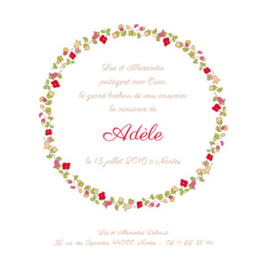 Faire-part de naissance Jardin fleuri rouge Faire-part de naissance Jardin fleuri rouge