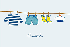 Faire-part de naissance Fil à linge estival 2 photos bleu Faire-part de naissance Fil à linge estival 2 photos bleu