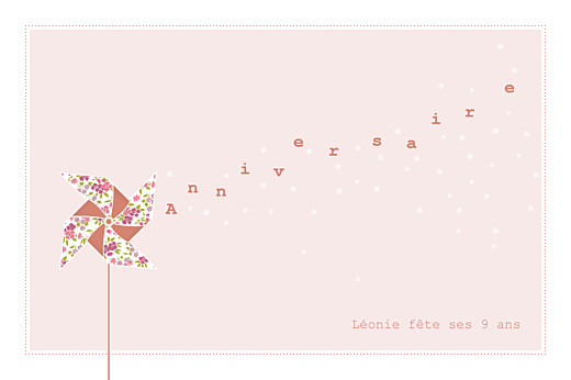 Carte d'anniversaire Moulin à vent rose - Recto