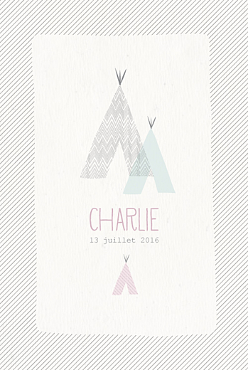 Faire-part de naissance Tipis photo (4 pages) beige rose Faire-part de naissance Tipis photo (4 pages) beige rose