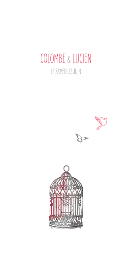 Menu de mariage Cage à oiseaux rouge - Recto Menu de mariage Cage à oiseaux rouge - Recto