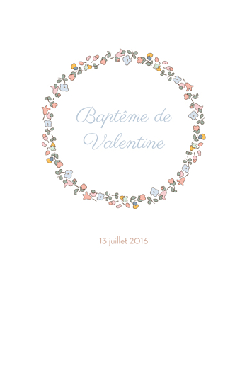 Menu de baptême Jardin fleuri bleuet Menu de baptême Jardin fleuri bleuet