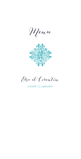 Menu de mariage Grâce turquoise Menu de mariage Grâce turquoise