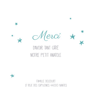 Carte de remerciement Petit ruban étoilé blanc turquoise Carte de remerciement Petit ruban étoilé blanc turquoise