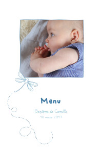 Menu de baptême Libellule photo (4 pages) bleu Menu de baptême Libellule photo (4 pages) bleu