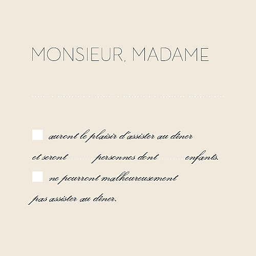 Carton réponse mariage Boudoir beige noir Carton réponse mariage Boudoir beige noir