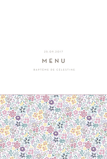 Menu de baptême Mille fleurs rose Menu de baptême Mille fleurs rose