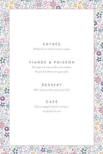 Menu de baptême Mille fleurs rose Menu de baptême Mille fleurs rose