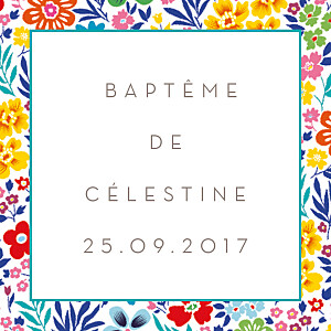 Etiquette perforée baptême Mille fleurs jaune & rouge Etiquette perforée baptême Mille fleurs jaune & rouge