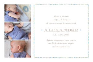 Faire-part de naissance Liseré liberty 4 photos bleu Faire-part de naissance Liseré liberty 4 photos bleu