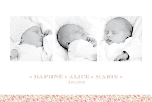 Faire-part de naissance Ruban liberty triplés rose Faire-part de naissance Ruban liberty triplés rose