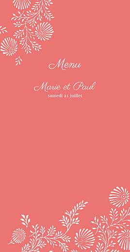 Menu de mariage Idylle corail - Page 1 Menu de mariage Idylle corail - Page 1