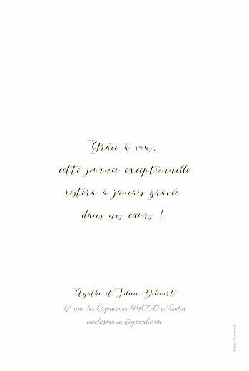 Carte de remerciement mariage Un grand merci (portrait) blanc - Verso Carte de remerciement mariage Un grand merci (portrait) blanc - Verso