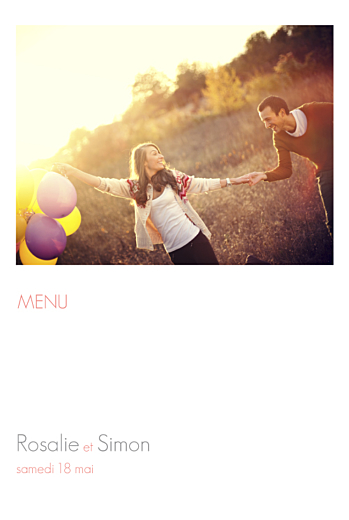 Menu de mariage Moderne photo 4 pages blanc Menu de mariage Moderne photo 4 pages blanc